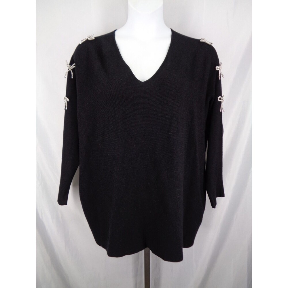 Liv Milano Black Sweater Bow Sleeve Detail Plus Size 2X New